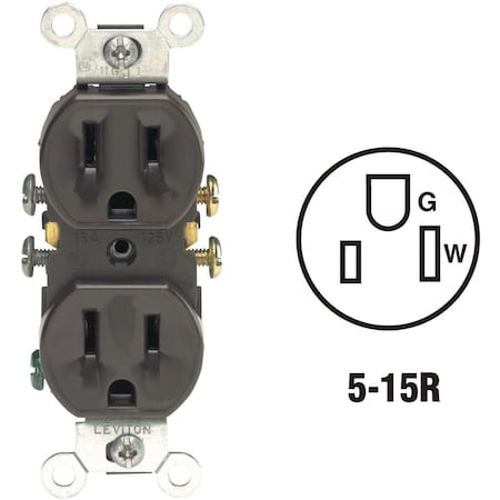 Leviton Straight Blade Receptacle, 5-15R, 15 A, 125V AC, 2 Pole, 3 Wire, Grounded 302-05320-0CP